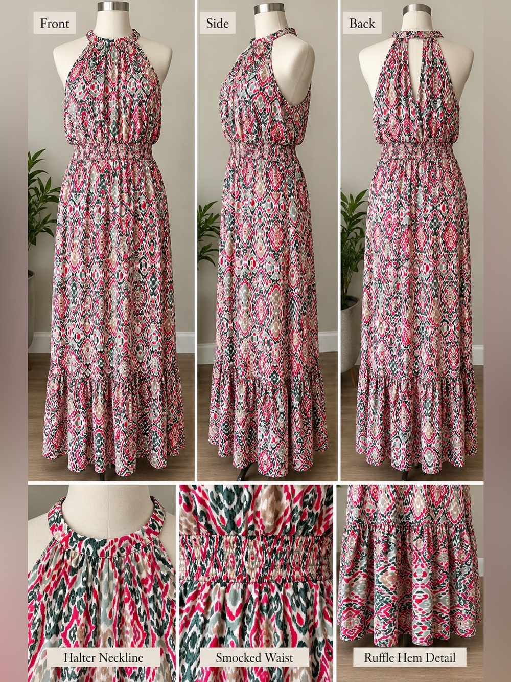 Calvin Klein Ikat - Inspired Print Halter Maxi Dress Size 8